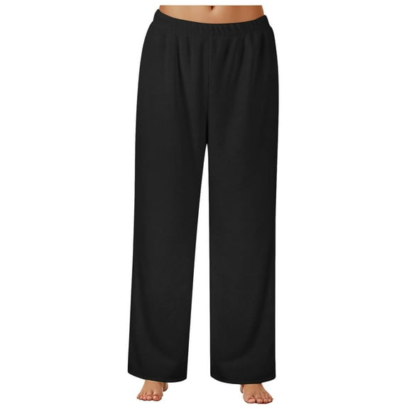 Mepaouo Women's Wide Leg Striped Pants Casual Drawstring Elastic Low Rise Pajama Pants(Black,M)