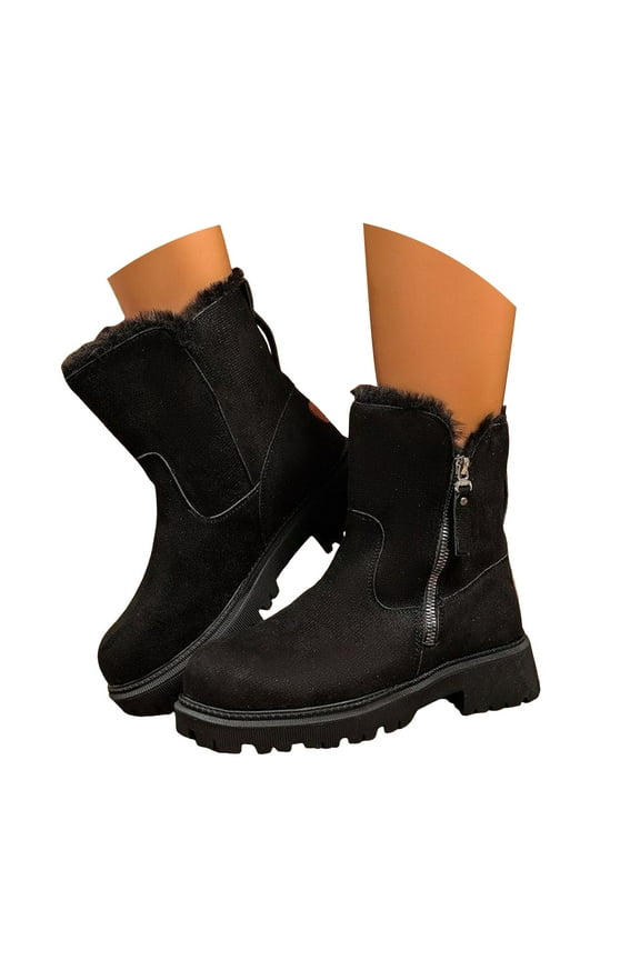 Women's Winter Ankle Boots Fleece Lined Snow Booties Side Zipper Combat Riding Boot for Ladies