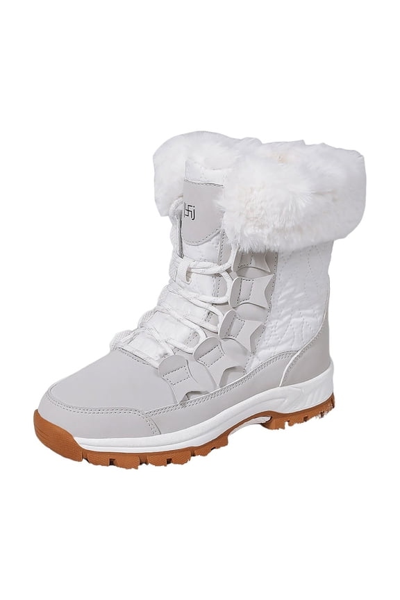 Women's Winter Boots Mid Calf Warm Insulated Waterproof Lace up Snow Boots(White,6.5)