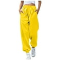 thumbnail image 1 of Mepaouo Women's Winter Casual Baggy Sweatpants High Waisted Joggers Pants with Pockets(Yellow,S), 1 of 4