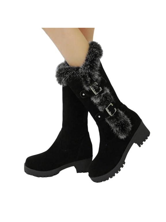 Women's Winter Mid Calf Snow Boots Fleece Lined Warm Tall Boot Suede Slip on Outdoor Shoes