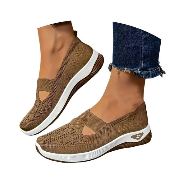 Mepaouo Women's Woven Orthopedic Shoes Orthotic Walking Slip on Loafers Casual Running Flat Sneakers