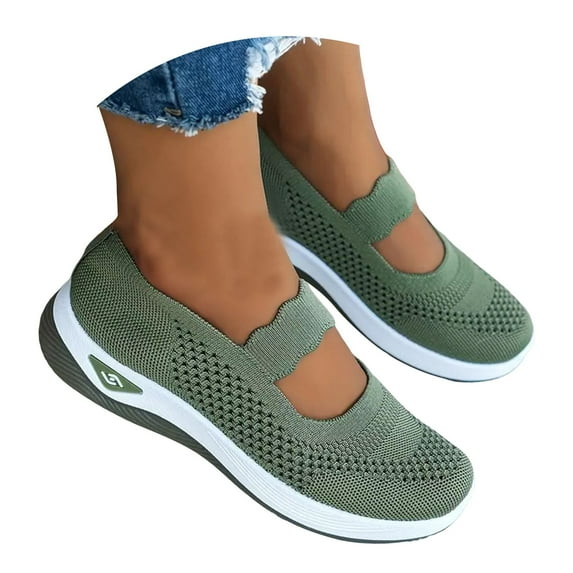 Mepaouo Women's Woven Orthopedic Slip on Shoes Walking Arch Support Diabetic Running Sneakers Green 7