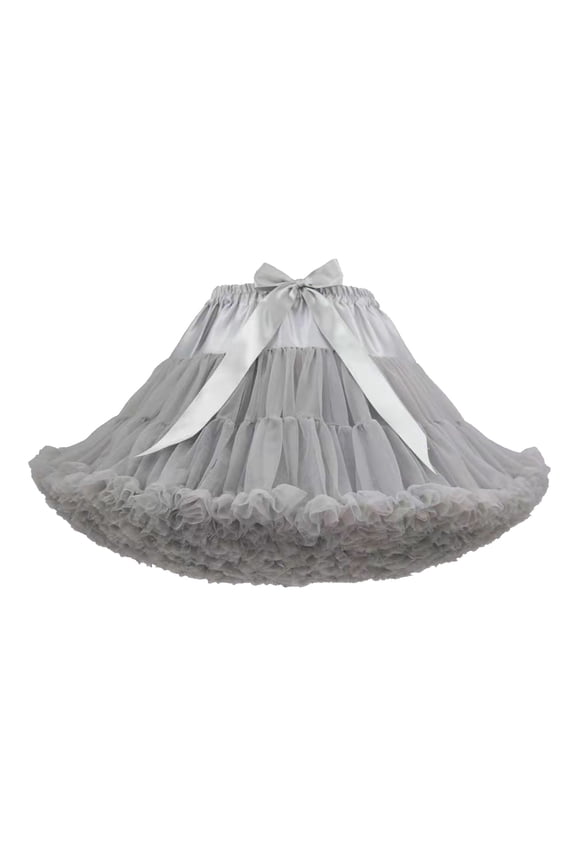 Womens 3-Layered Petticoat Pleated Tulle Puffy Tutu Wedding Party Skirt with Bow