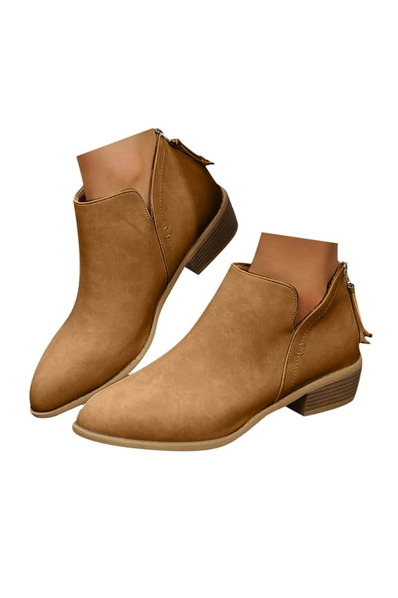 Womens Ankle Boots Cut out Slip on Dress Short Booties Chunky Heel Ladies Work Pump Shoes