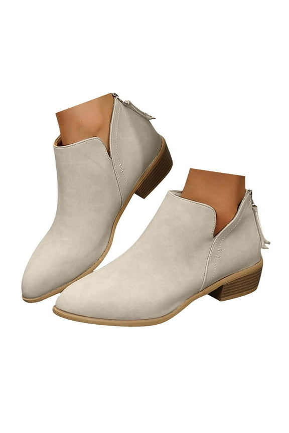 Womens Ankle Boots Cut out Slip on Dress Short Booties Chunky Heel Ladies Work Pump Shoes