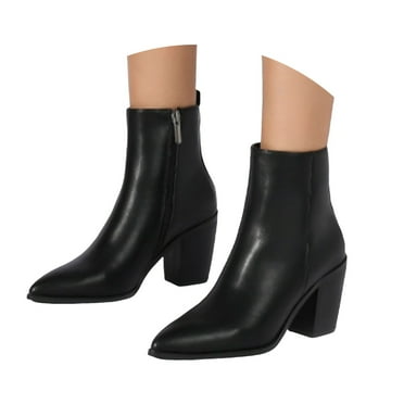 Mepaouo Womens Ankle Boots Pointed Toe Block Heel Mid Calf Chelsea Short Booties(Black,6)