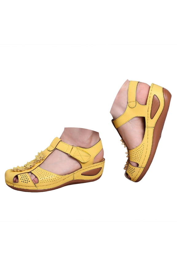 Womens Arch Support Orthopedic Sandals Closed Toe Ankle Strap Summer Hollow out Wedge Shoes