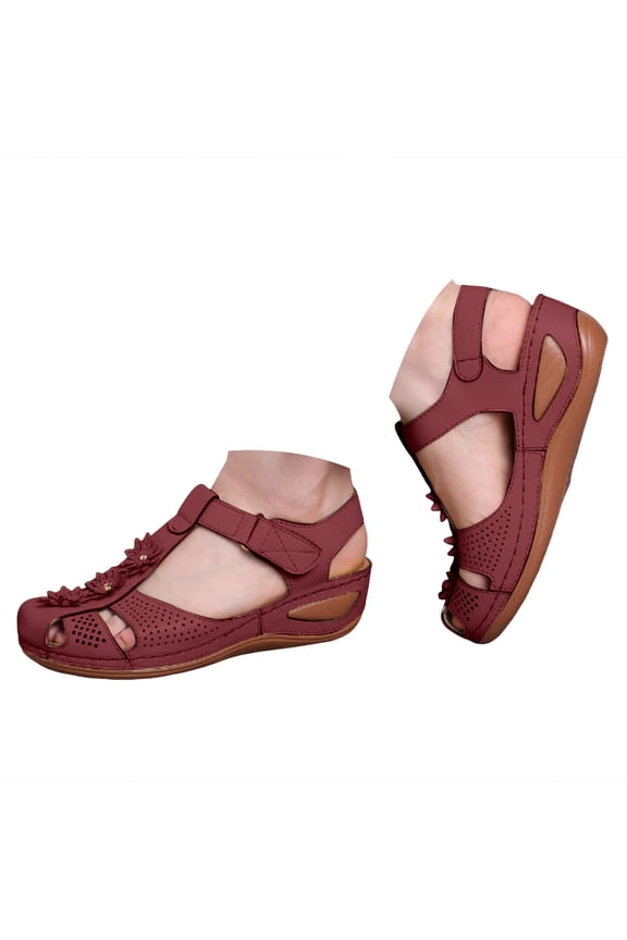 Womens Arch Support Orthopedic Sandals Closed Toe Ankle Strap Summer Hollow out Wedge Shoes