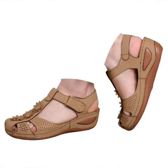 Mepaouo Womens Arch Support Orthopedic Sandals Closed Toe Ankle Strap Summer Hollow out Wedge Shoes