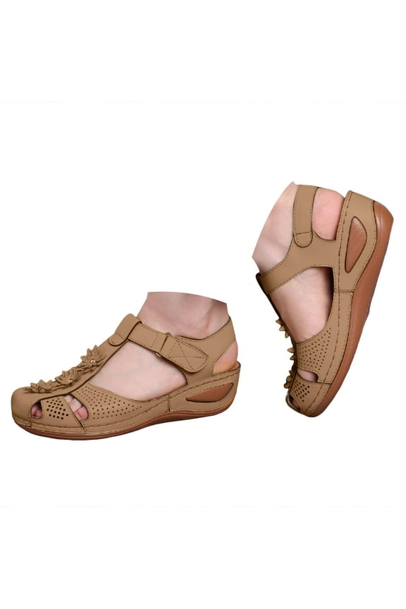 Womens Arch Support Orthopedic Sandals Closed Toe Ankle Strap Summer Hollow out Wedge Shoes