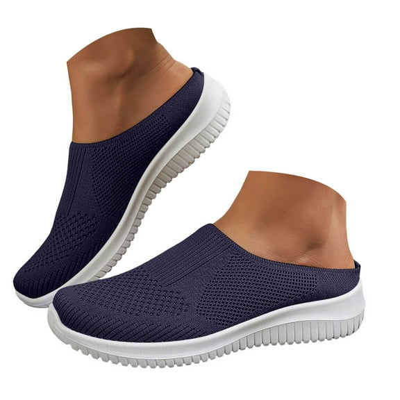 Mepaouo Womens Backless Sneakers Casual Slip on Mule Shoes Arch Support Walking Mesh Slide Sandals