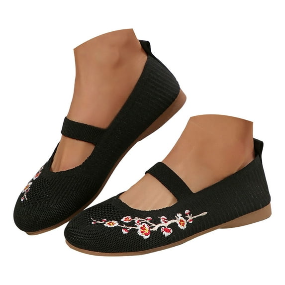 Mepaouo Womens Ballet Flats Casual Knit Slip on Loafer Shoes Embroidery Dressy Mary Jane with Single Strap
