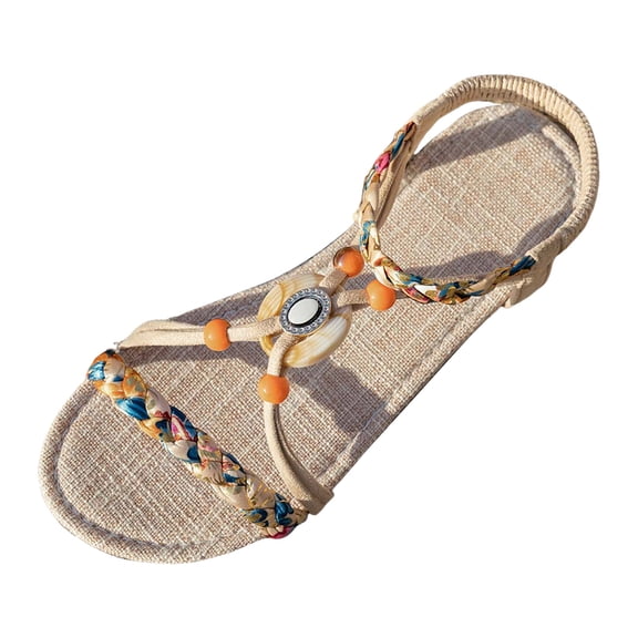 Mepaouo Womens Bohemian Flat Sandals Open Toe Espadrilles Elastic Ankle Strap Summer Beach Shoes