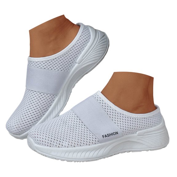 Mepaouo Womens Breathable Mesh Walking Mules Fashion Knitted Backless Slip on Sports Wedge Sneakers