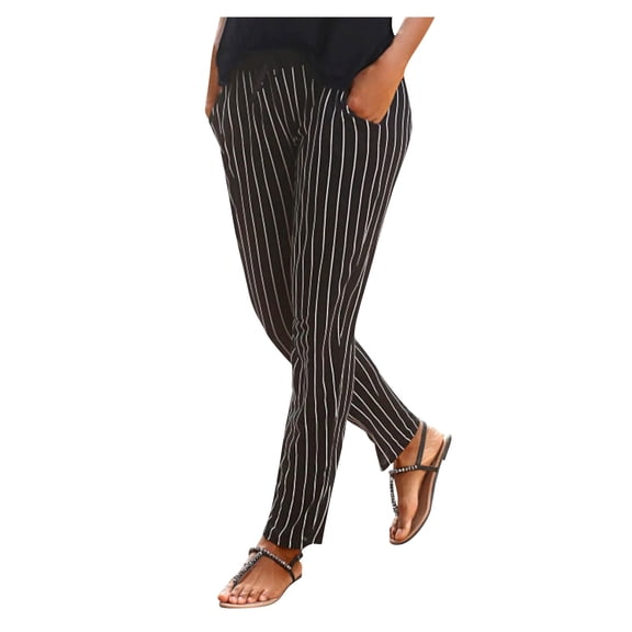 Mepaouo Womens Casual Pants Striped Tapered Stretchy Loose House Pajamas Trousers with Pockets Size L