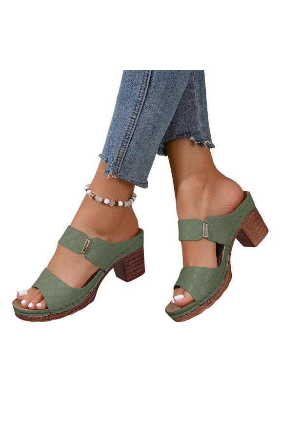 Womens Heel Sandals Cutout Slip on Slides Arch Support Platform Walking Shoes Green 7