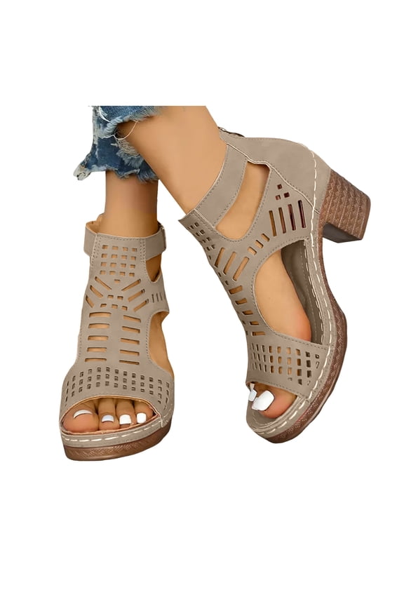 Womens Chunky Heel Sandals Open Toe Zipper Back Ankle Booties Arch Support Dress Pumps Shoes