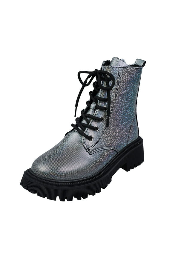 Womens Combat Boots Fashion Sparkle Platform Lace up Walking Casual Ankle Booties Shoes(Black,9)