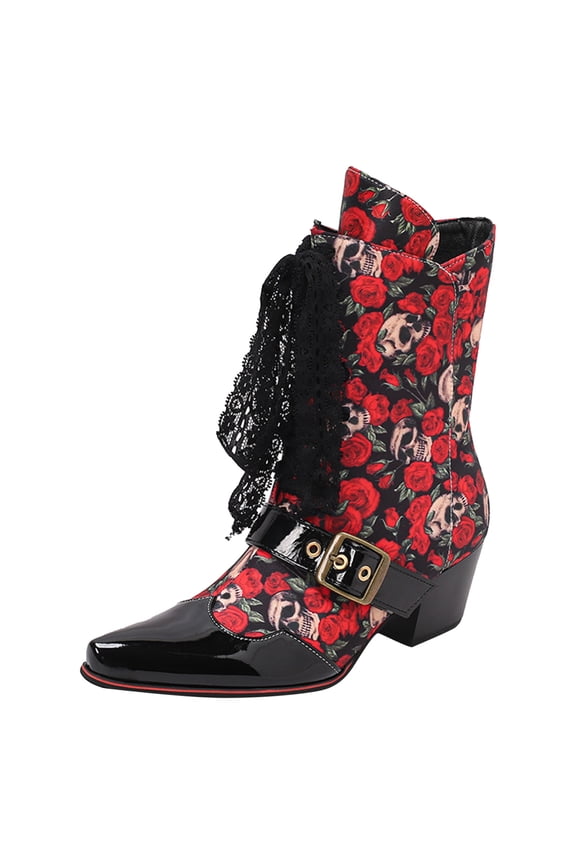 Womens Cowboy Ankle Boots Lace Bold Goth Cowgirl Chelsea Western Dress Mid Calf Booties(Red,8.5)