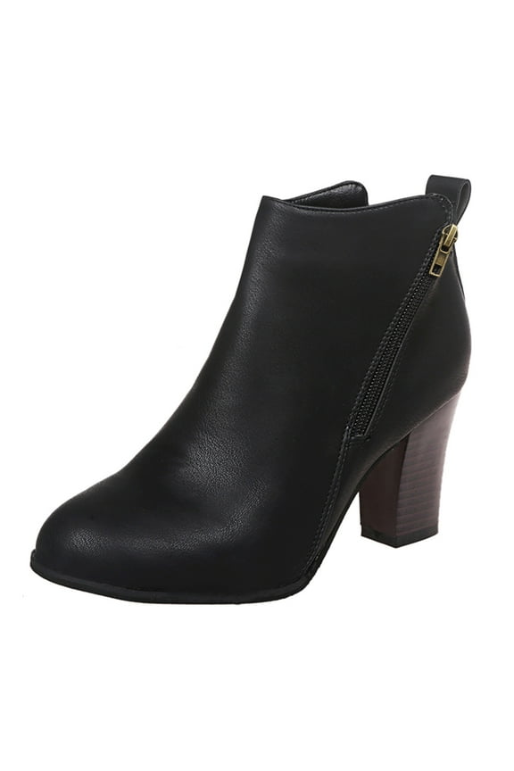 Womens Cutout Ankle Booties Block Heel Leather Slip on Work Short Boots Fall Winter Outdoor Shoes