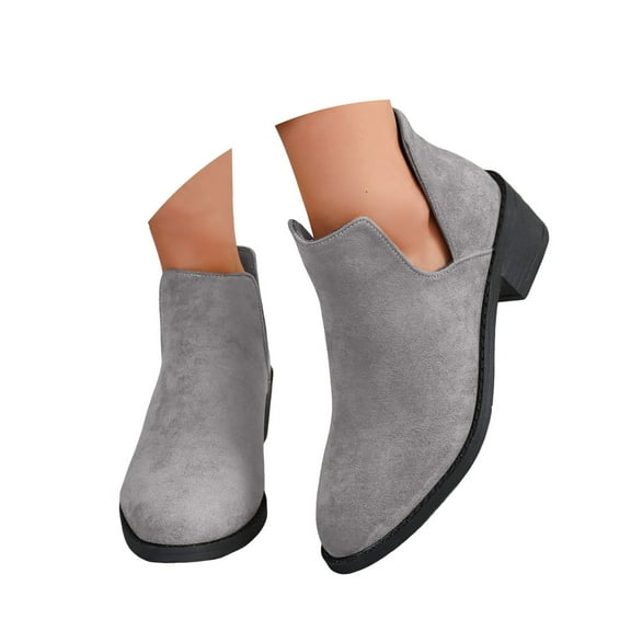 Mepaouo Womens Cutout Ankle Boots Low Heel Suede Work Walking Outdoor Short Booties(Grey,7)