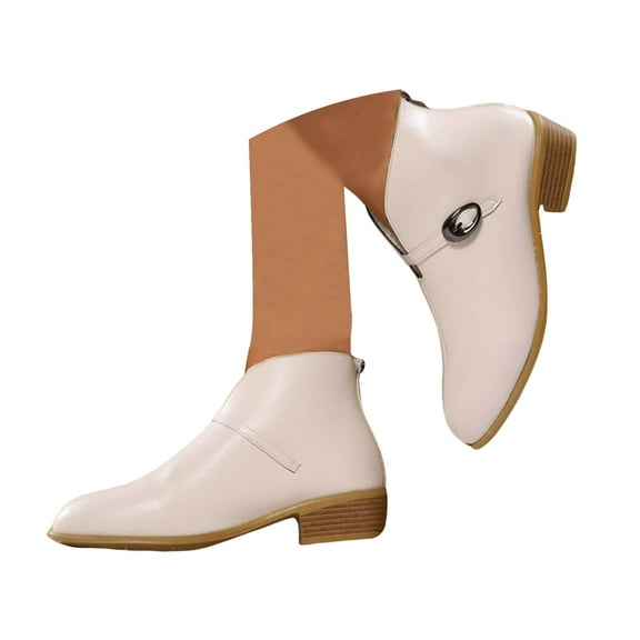 Mepaouo Womens Cutout Slip on Booties Fleece Lined Buckle Walking Work Snow Winter Outdoor Boots