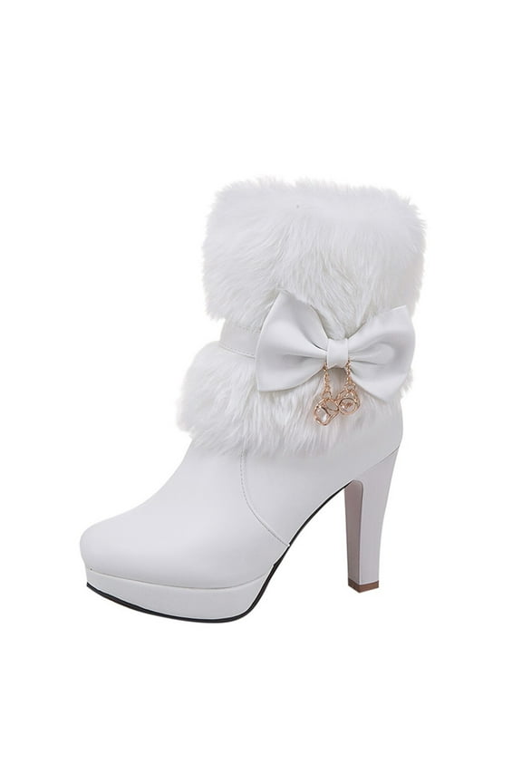 Womens Dress Ankle Boots Elegant Plush Heel Platform Formal Prom Heels Booties(White,9)