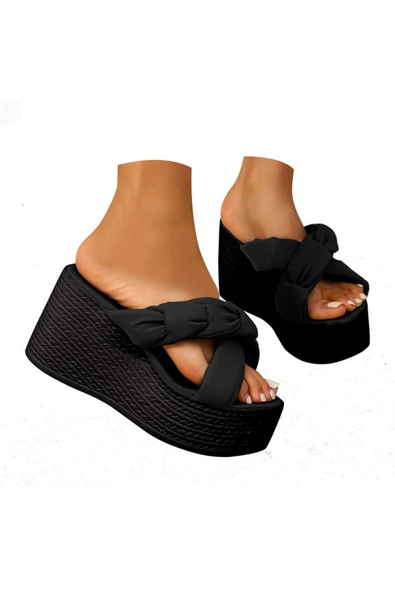 Womens Espadrilles Wedge Sandals Platform Slip on Open Toe Summer Mules Walking Shoes Black 7