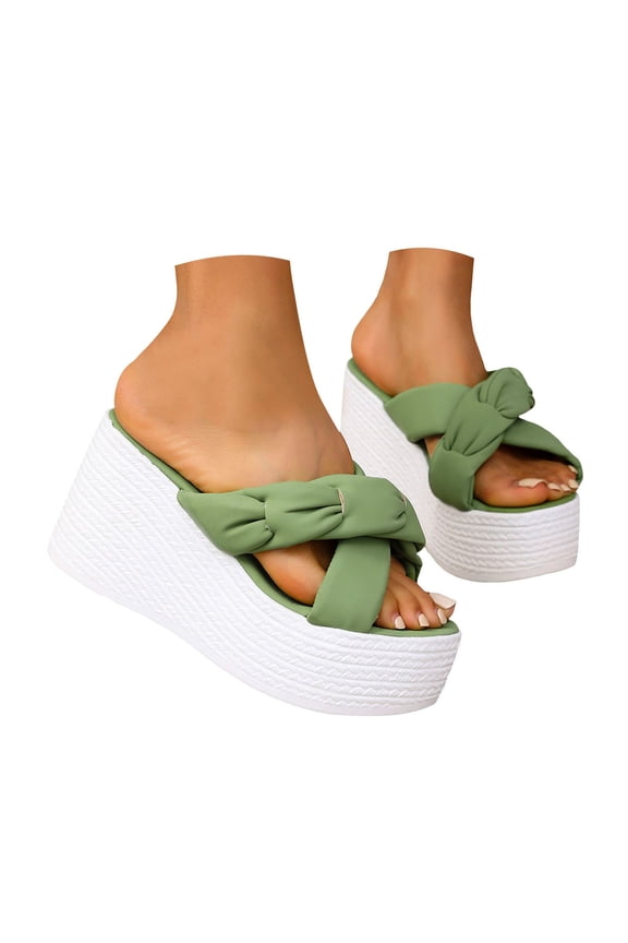 Womens Espadrilles Wedge Sandals Platform Slip on Open Toe Summer Mules Walking Shoes Green 8