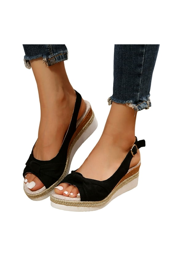 Womens Espadrilles Wedges Shoes Peep Toe Platform Slingback Canvas Walking Dressy Sandals