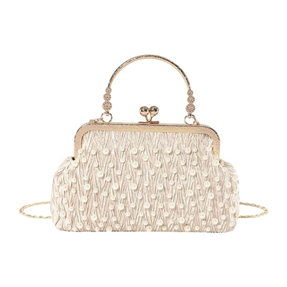 Mepaouo Womens Evening Bag Beaded Sequin Vintage Kissing Lock Clutch Purse Wedding Party Handbag