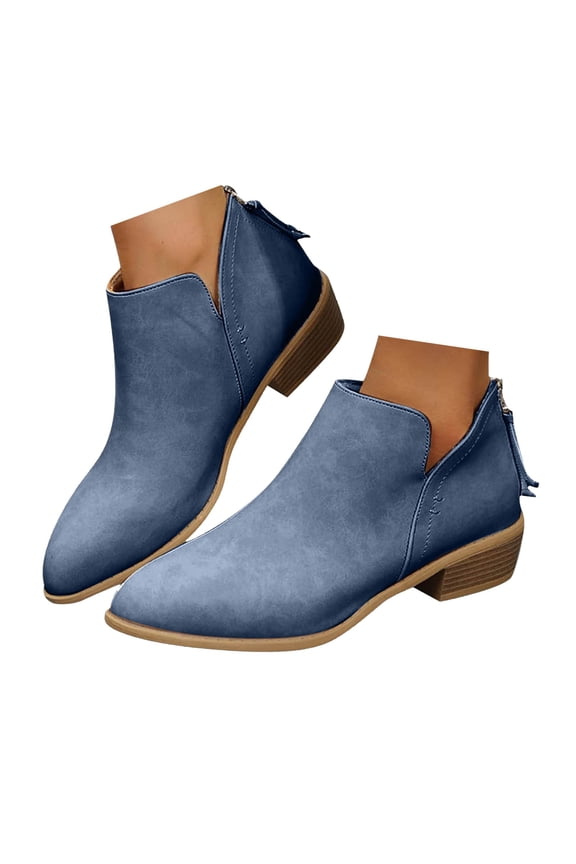 Womens Fall Cutout Booties Slip on Ankle Dress Short Boots Leather Low Heeled Booties
