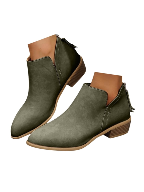 Womens Fall Cutout Booties Slip on Ankle Dress Short Boots Leather Low Heeled Booties