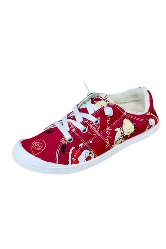 Womens Fashion Sneakers for Christmas Lightweight Running Walking Tennis Canvas Shoes(Red,9)