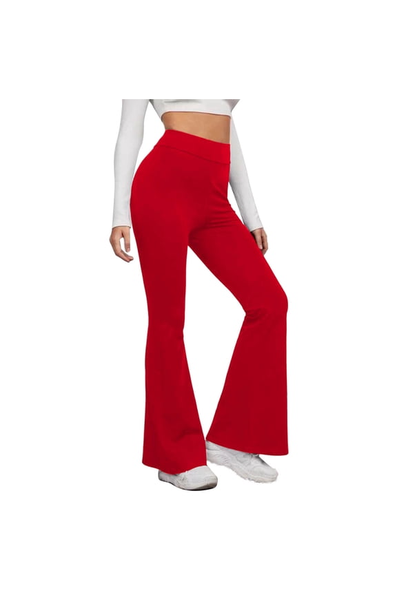 Womens Flare Leggings with Tummy Control Crossover Waist and Wide Leg Yoga Pants(Red,S)