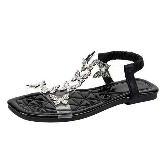 Mepaouo Womens Flat Sandals Butterfly Open Toe Footbed Flats Elastic Ankle Strap Summer Walking Shoes Size 8.5
