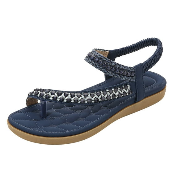 Mepaouo Womens Flat Sandals Elastic Straps Bohemia Walking Flip Flops Open Toe Summer Beach Shoes Size 10