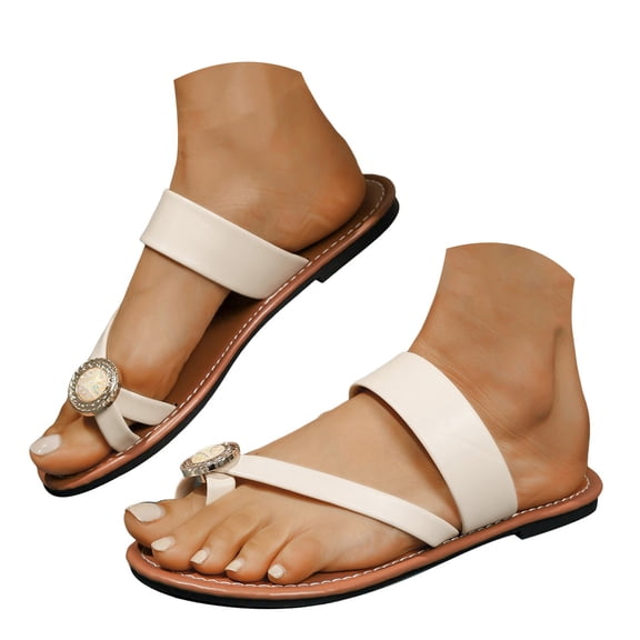 Mepaouo Womens Flat Sandals Summer Beach Slide Shoes Toe Ring Casual Dressy Footbed Flip Flops