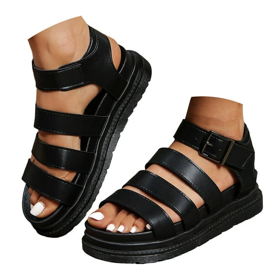 Mepaouo Womens Flat Thong Sandals Ankle Buckle Strap Strappy Slip on Walking Shoes with Memory Foam