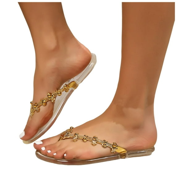 Mepaouo Womens Flat Thong Sandals Fashion Glitter Summer Flip Flops Clear Footbed Walking Slippers