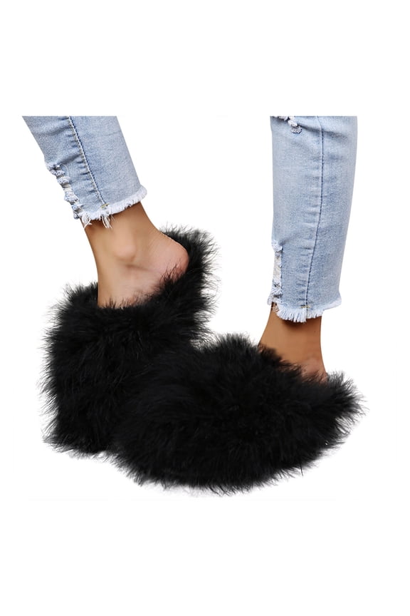 Womens Fluffy House Slippers Winter Fashion Warm Fuzzy Slippers Memory Foam Bedroom Shoes