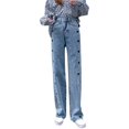 thumbnail image 1 of Mepaouo Womens High Waisted Jeans Straight Leg Stretch Boyfriend Bootcut Casual Denim Pants(Blue,2XL), 1 of 5