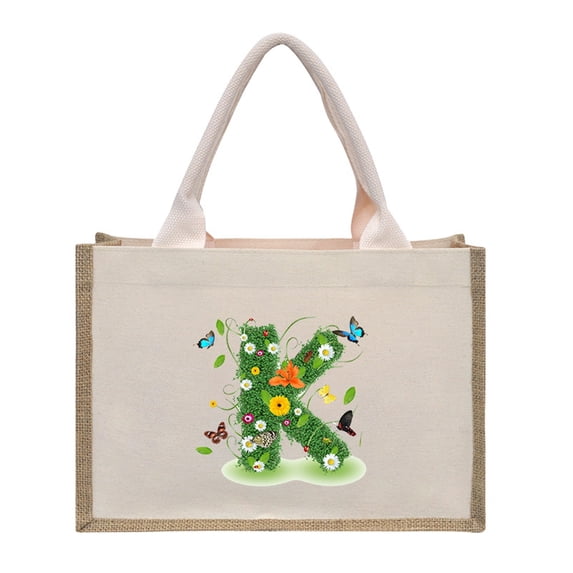 Mepaouo Womens Initial Canvas Beach Bag Embroidery Personalized Tote Gift for Mom Teacher Friend(K)