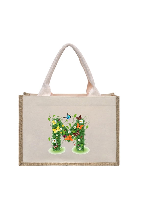 Womens Initial Canvas Beach Bag Embroidery Personalized Tote Gift for Mom Teacher Friend(M)