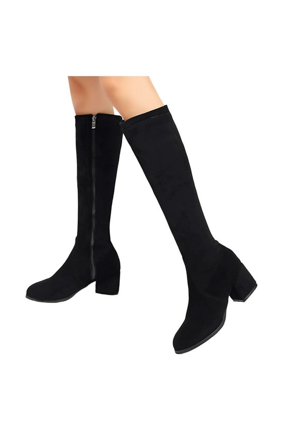 Womens Knee High Boots Heel Suede Thigh High Boots Wide Calf Tall Long Dressy Booties
