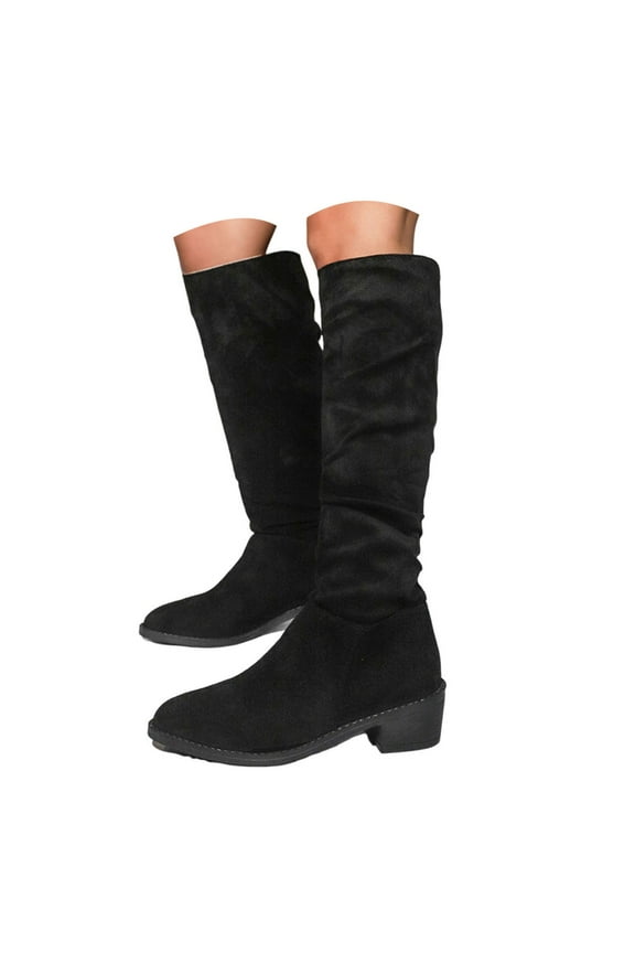 Womens Knee High Boots Suede Stack Slouchy Walking Riding Work Long Boots for Women(Black,9)