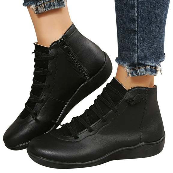 Mepaouo Womens Lace up Ankle Boots Arch Support Flat Short Booties Non Slip on 2025 Fall Work Shoes