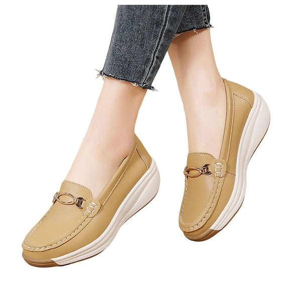 Mepaouo Womens Loafers Soft Leather Casual Walking Penny Flats Orthopedic Slip on Nurse Shoes