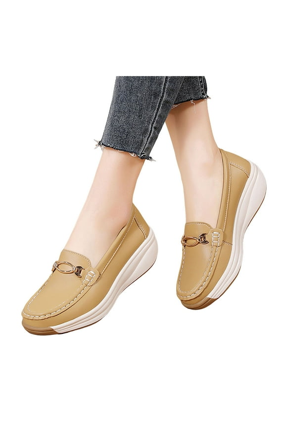 Womens Loafers Soft Leather Casual Walking Penny Flats Orthopedic Slip on Nurse Shoes